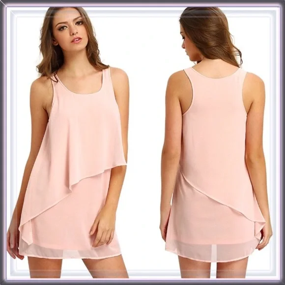 Blush Asymmetrical Ruffled Chiffon Mini Dress - Picture 3 of 8